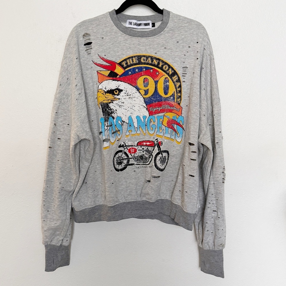 The Laundry Room Canyon Rally Oversized Distressed Motorcycle Sweatshirt S